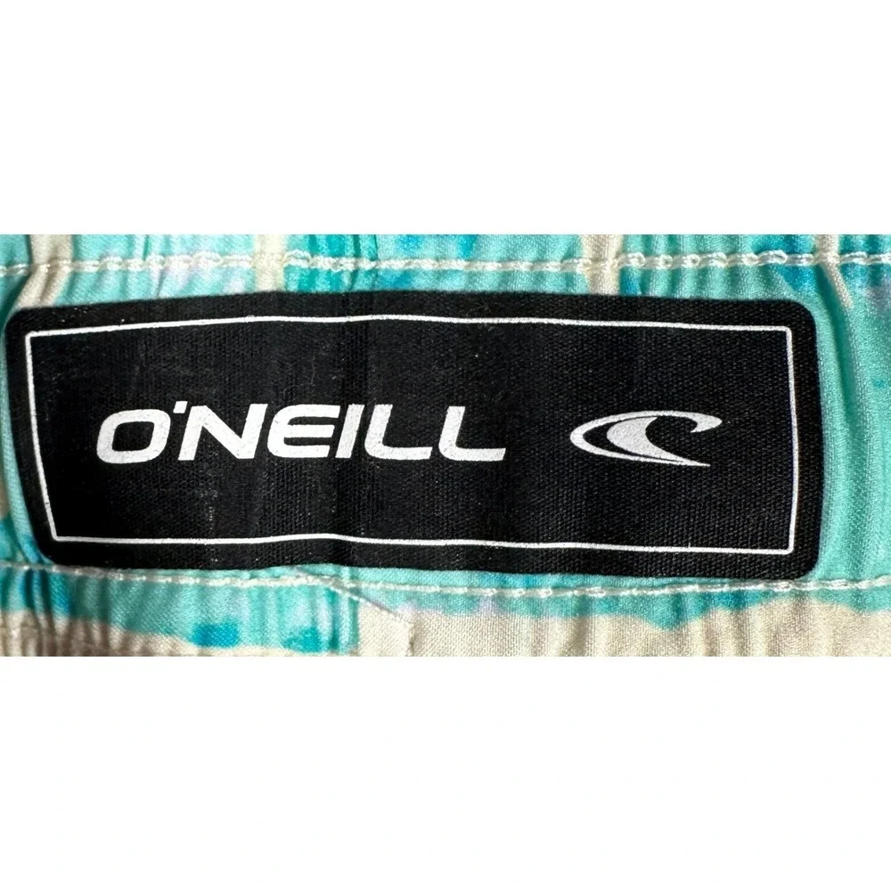 NEW O Neill Swim Trunks Mens Medium Teal Geometric Tribal Print Board Shorts